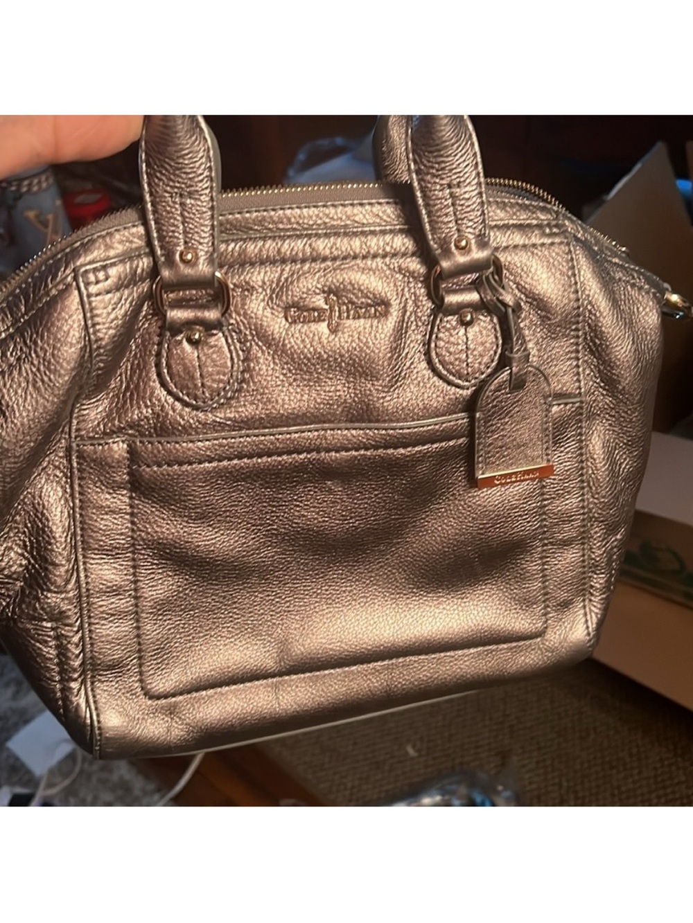 Cole Haan Metallic Silver Leather Satchel
